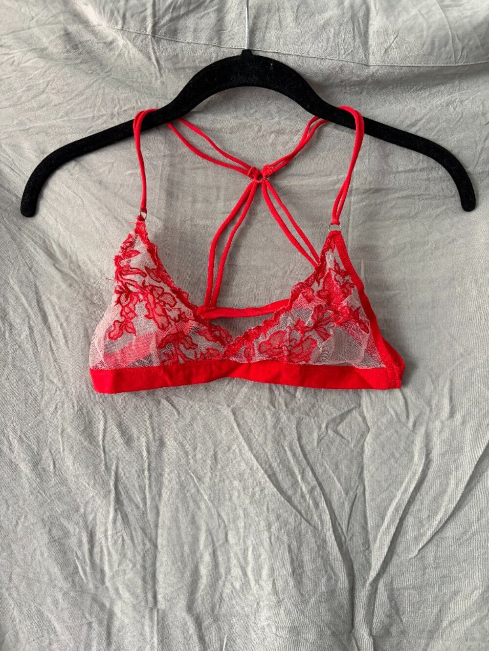 Candy Red Mesh Bralette with Floral Pattern Size small